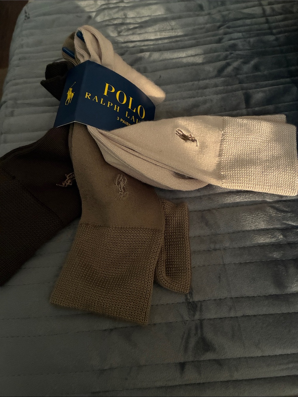 Polo by Ralph Lauren Men’s Socks Trio in Cream, Brown, Tan